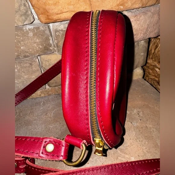 Portland Leather Round Crossbody Bag - Deep Red - Picture 3 of 4